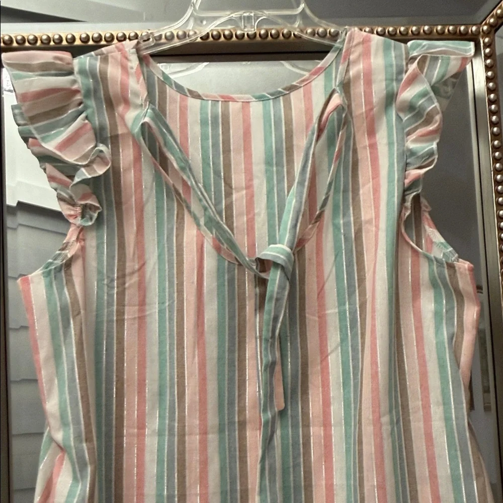Pastel Striped Ruffle Sleeve Mini Dress - Picture 6 of 7
